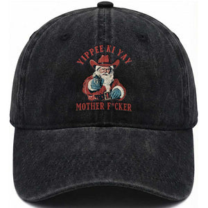 Yippee Ki Yay Mother Fcker Washed Cotton Baseball Cap Funny Santa Gun Christmas TS14 Washed Cap Universal Fit Black Print Your Wear