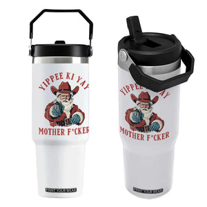 Yippee Ki Yay Mother Fcker Flip Straw Tumbler Funny Santa Gun Christmas TS14 One Size: 30 oz White Print Your Wear