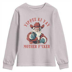 Yippee Ki Yay Mother Fcker Youth Sweatshirt Funny Santa Gun Christmas TS14 Ice Gray Print Your Wear