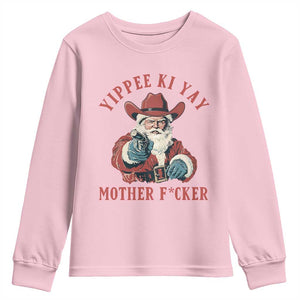 Yippee Ki Yay Mother Fcker Youth Sweatshirt Funny Santa Gun Christmas TS14 Light Pink Print Your Wear