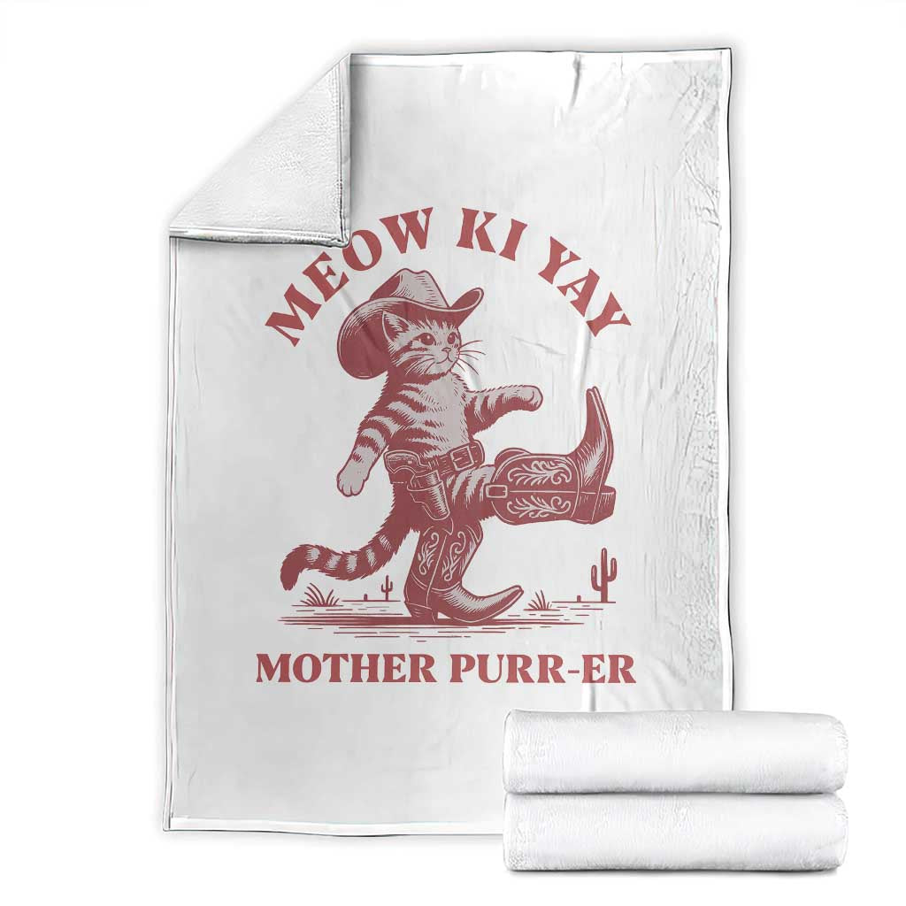Funny Cowboy Cat Throw Blanket Western Rodeo Meow Ki Yay Mother Purrer TS14 White Print Your Wear