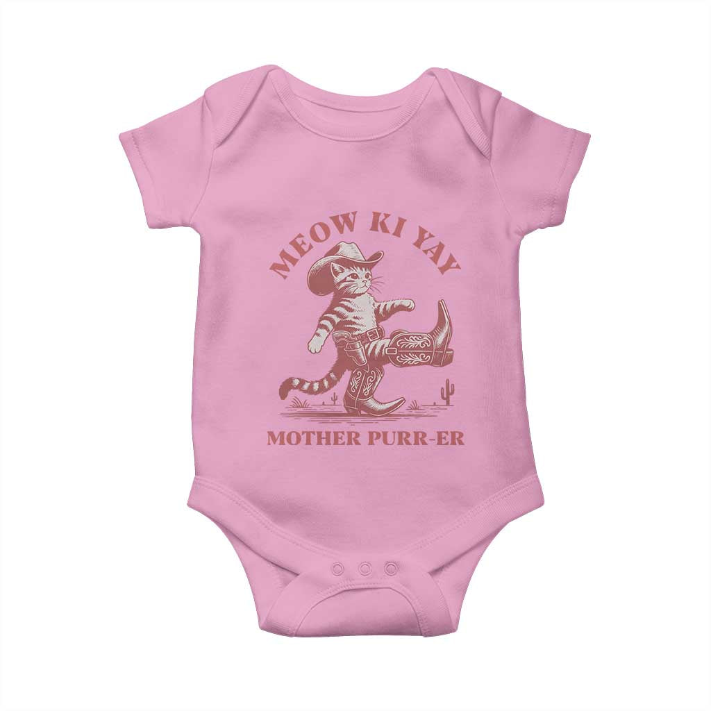 Funny Cowboy Cat Baby Onesie Western Rodeo Meow Ki Yay Mother Purrer TS14 Light Pink Print Your Wear