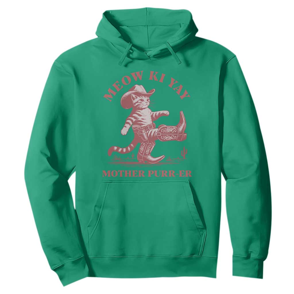 Funny Cowboy Cat Hoodie Western Rodeo Meow Ki Yay Mother Purrer TS14 Irish Green Print Your Wear