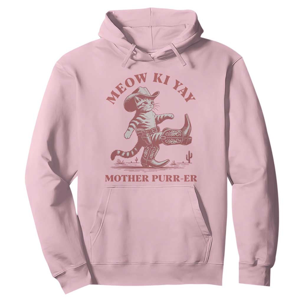 Funny Cowboy Cat Hoodie Western Rodeo Meow Ki Yay Mother Purrer TS14 Light Pink Print Your Wear