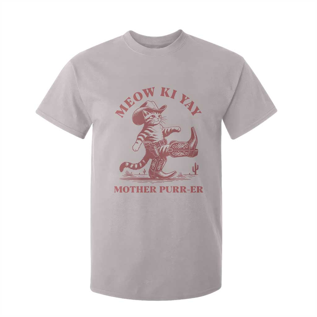 Funny Cowboy Cat T Shirt For Kid Western Rodeo Meow Ki Yay Mother Purrer TS14 Ice Gray Print Your Wear