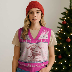 Funny Cowboy Cat V-Neck Knit Sweater Vest Western Rodeo Meow Ki Yay Mother Purrer TS14 Hot Pink Print Your Wear
