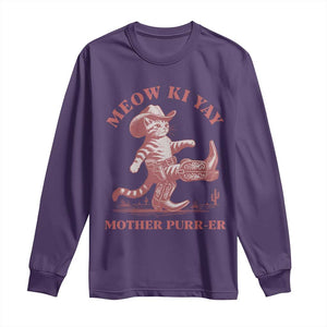 Funny Cowboy Cat Long Sleeve Shirt Western Rodeo Meow Ki Yay Mother Purrer TS14 Purple Print Your Wear