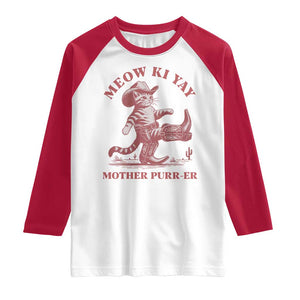 Funny Cowboy Cat Raglan Shirt Western Rodeo Meow Ki Yay Mother Purrer TS14 White Red Print Your Wear