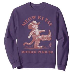 Funny Cowboy Cat Sweatshirt Western Rodeo Meow Ki Yay Mother Purrer TS14 Purple Print Your Wear