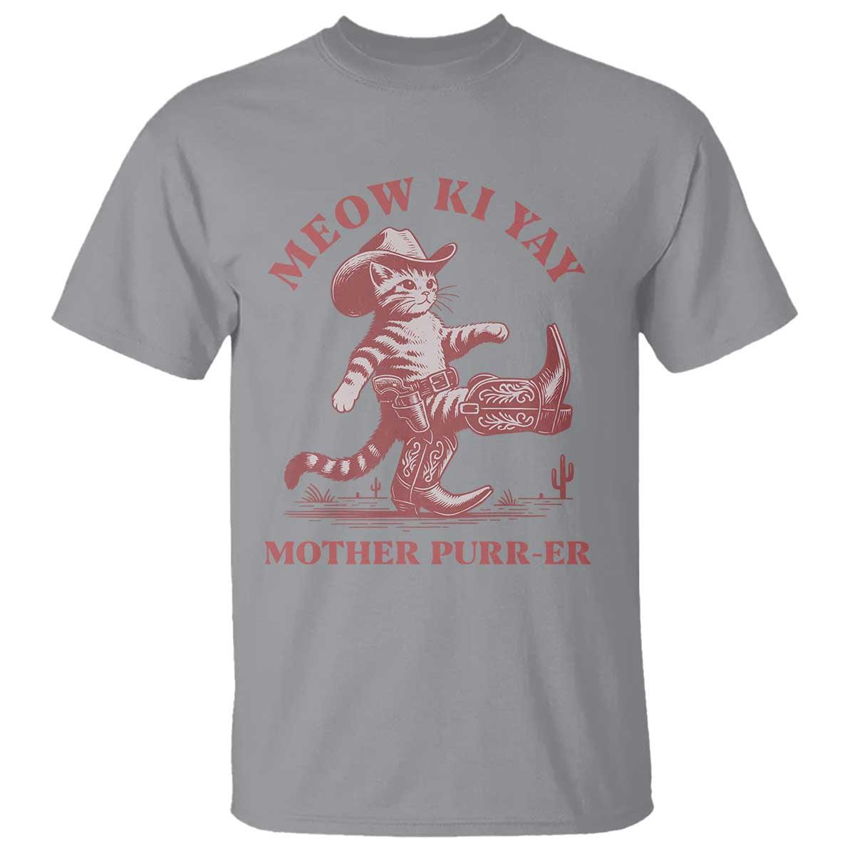 Funny Cowboy Cat T Shirt Western Rodeo Meow Ki Yay Mother Purrer TS14 Sport Gray Print Your Wear