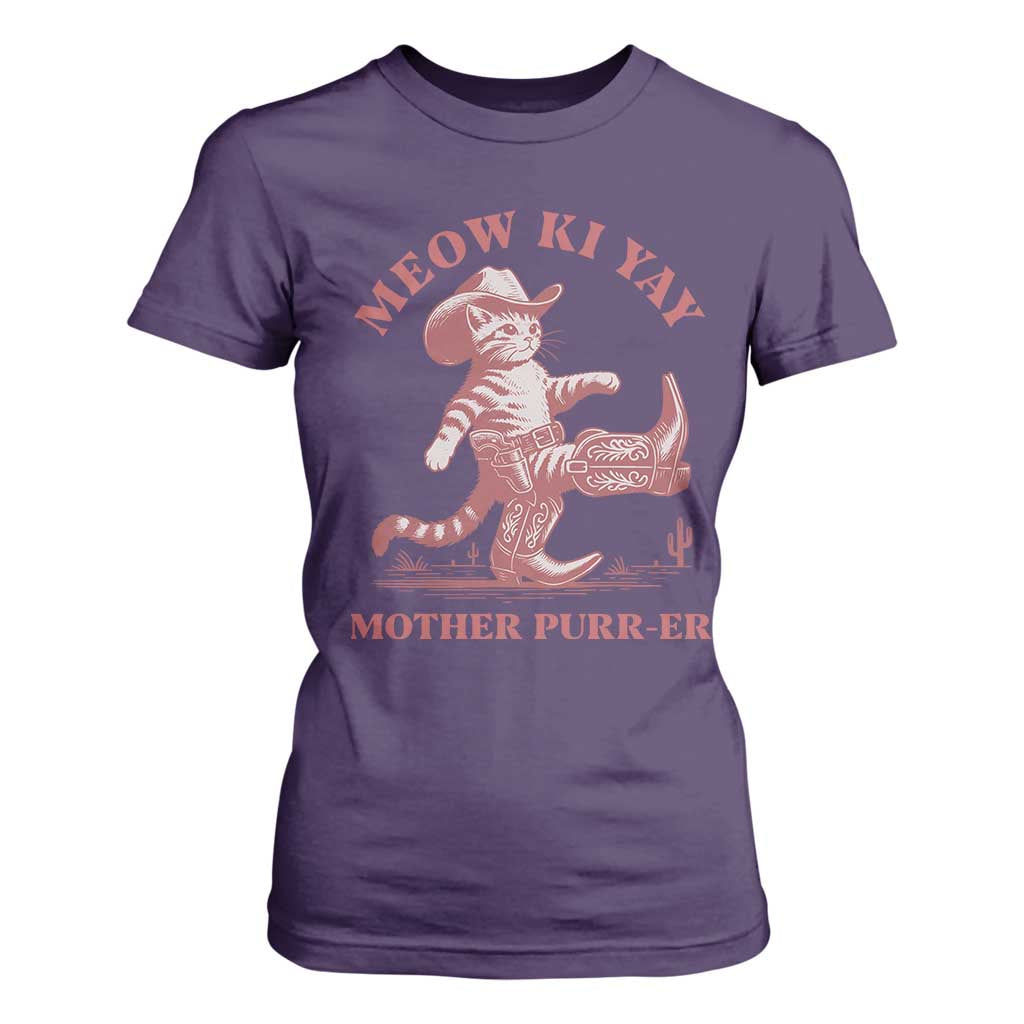 Funny Cowboy Cat T Shirt For Women Western Rodeo Meow Ki Yay Mother Purrer TS14 Purple Print Your Wear