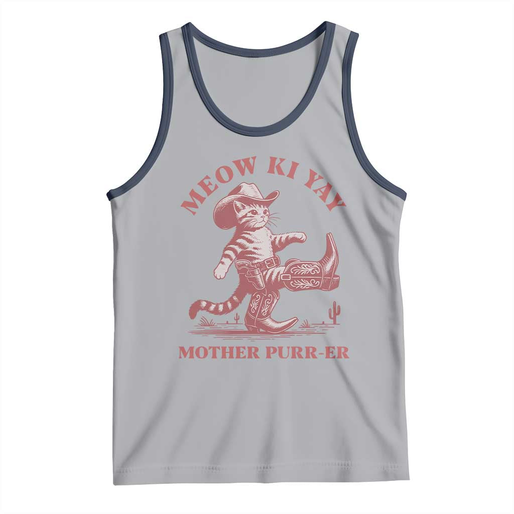 Funny Cowboy Cat Tank Top Western Rodeo Meow Ki Yay Mother Purrer TS14 Athletic Heather Navy Print Your Wear