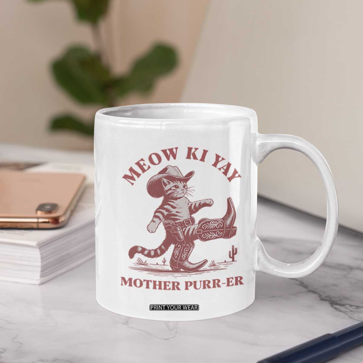 Funny Cowboy Cat Coffee Mug Western Rodeo Meow Ki Yay Mother Purrer TS14 Print Your Wear