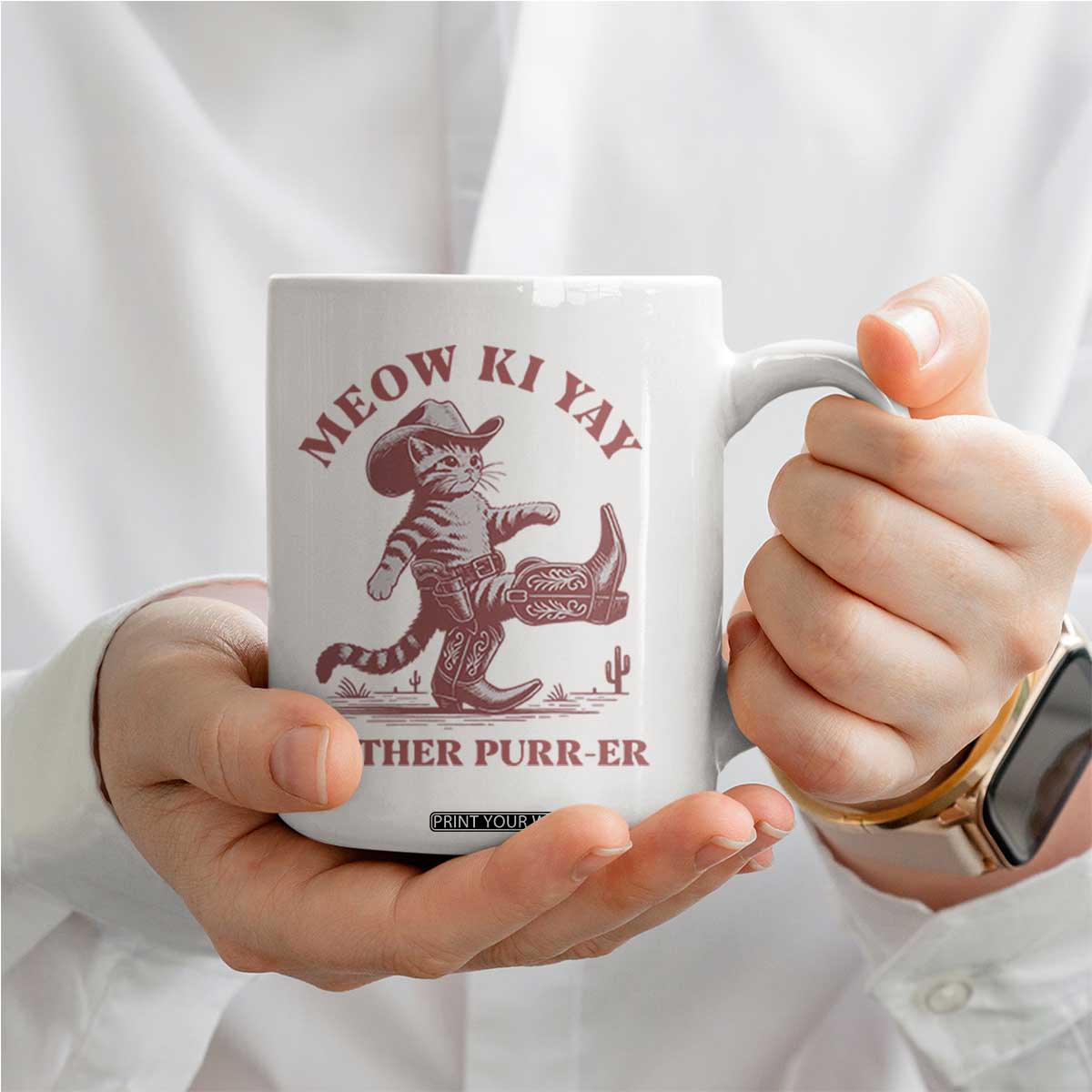 Funny Cowboy Cat Coffee Mug Western Rodeo Meow Ki Yay Mother Purrer TS14 Print Your Wear