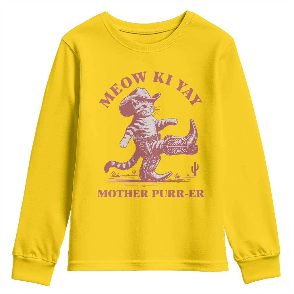 Funny Cowboy Cat Youth Sweatshirt Western Rodeo Meow Ki Yay Mother Purrer TS14 Daisy Print Your Wear