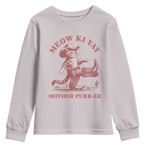 Funny Cowboy Cat Youth Sweatshirt Western Rodeo Meow Ki Yay Mother Purrer TS14 Ice Gray Print Your Wear