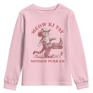 Funny Cowboy Cat Youth Sweatshirt Western Rodeo Meow Ki Yay Mother Purrer TS14 Light Pink Print Your Wear