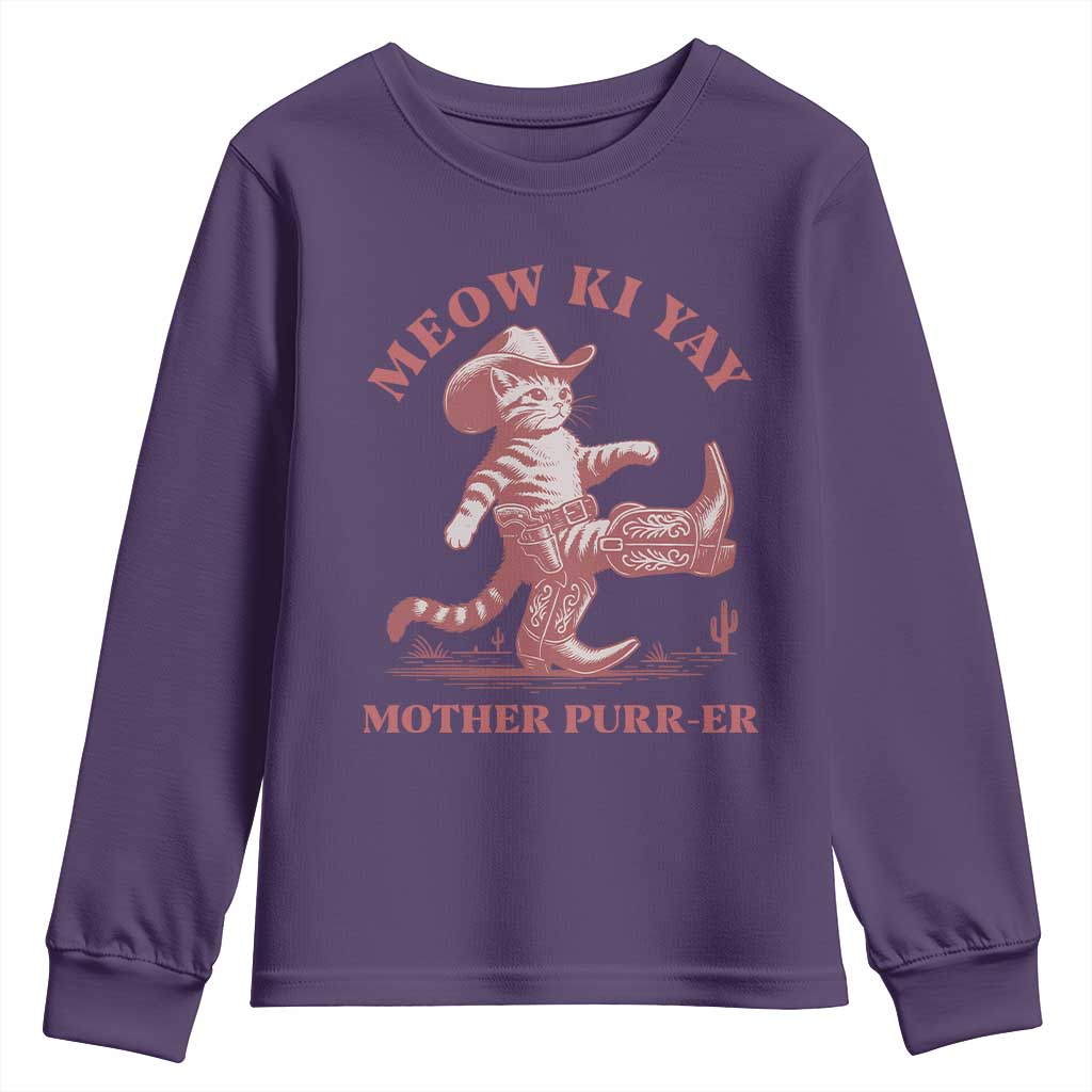 Funny Cowboy Cat Youth Sweatshirt Western Rodeo Meow Ki Yay Mother Purrer TS14 Purple Print Your Wear