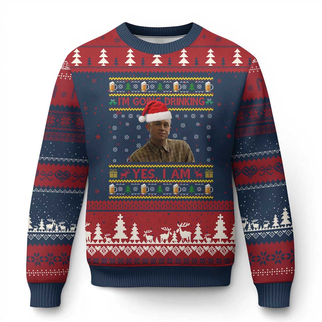 Charlie Hunnam Ed Gein Ugly Christmas Sweater I Am Going Drinking Yes I Am Xmas TS14 Navy Red Print Your Wear