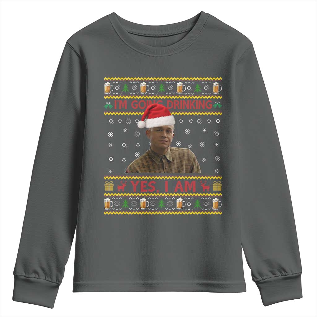 Ed Gein Christmas Youth Sweatshirt I Am Going Drinking Yes I Am Christmas TS14 Dark Heather Print Your Wear