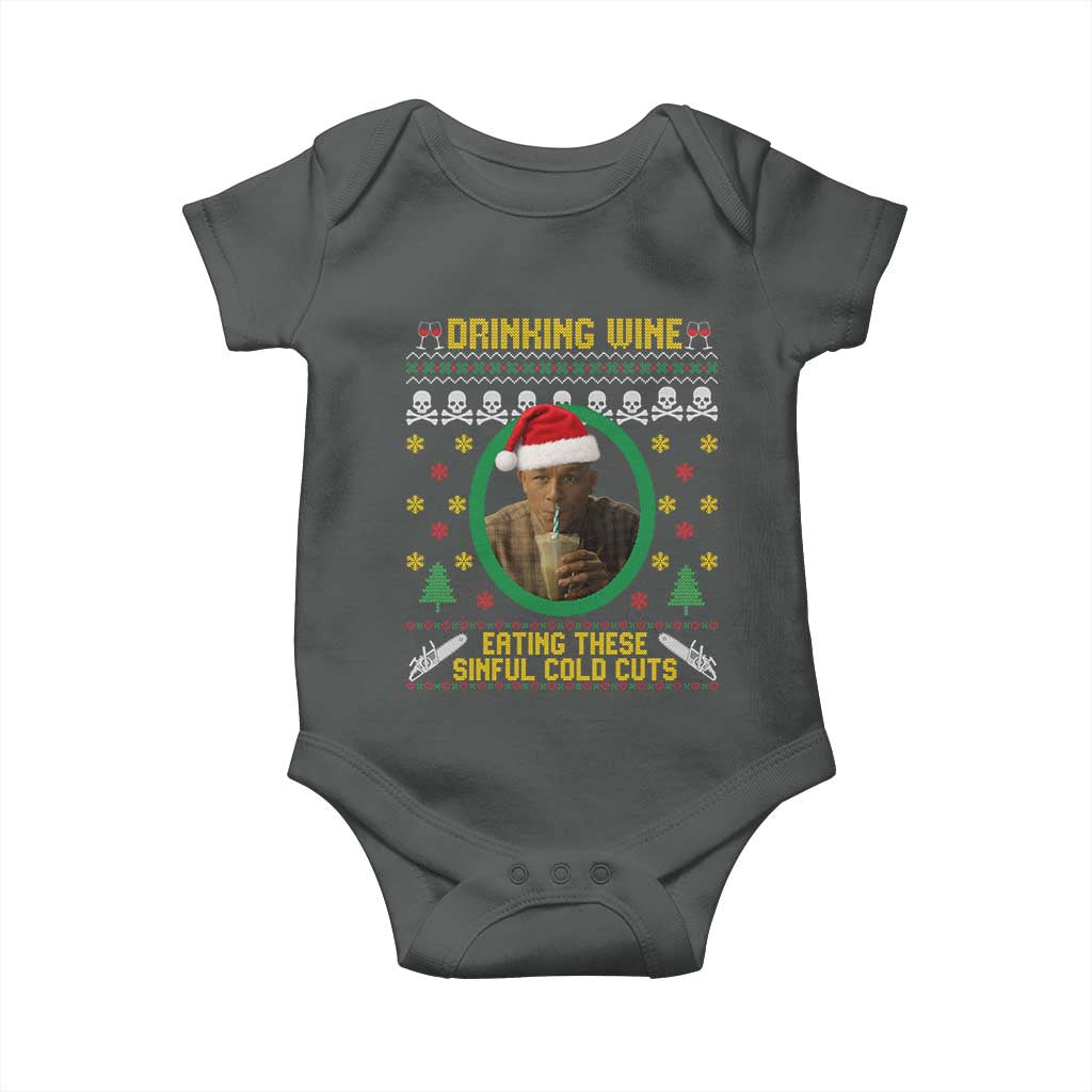 Ed Gein Christmas Baby Onesie Drinking Wine Eating These Sinful Cold Cuts TS14 Dark Heather Print Your Wear