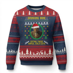 Ed Gein Xmas Ugly Christmas Sweater Drinking Wine Eating These Sinful Cold Cuts TS14 Navy Red Print Your Wear