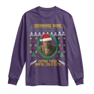 Ed Gein Christmas Long Sleeve Shirt Drinking Wine Eating These Sinful Cold Cuts TS14 Purple Print Your Wear