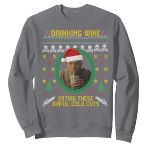 Ed Gein Christmas Sweatshirt Drinking Wine Eating These Sinful Cold Cuts TS14 Charcoal Print Your Wear