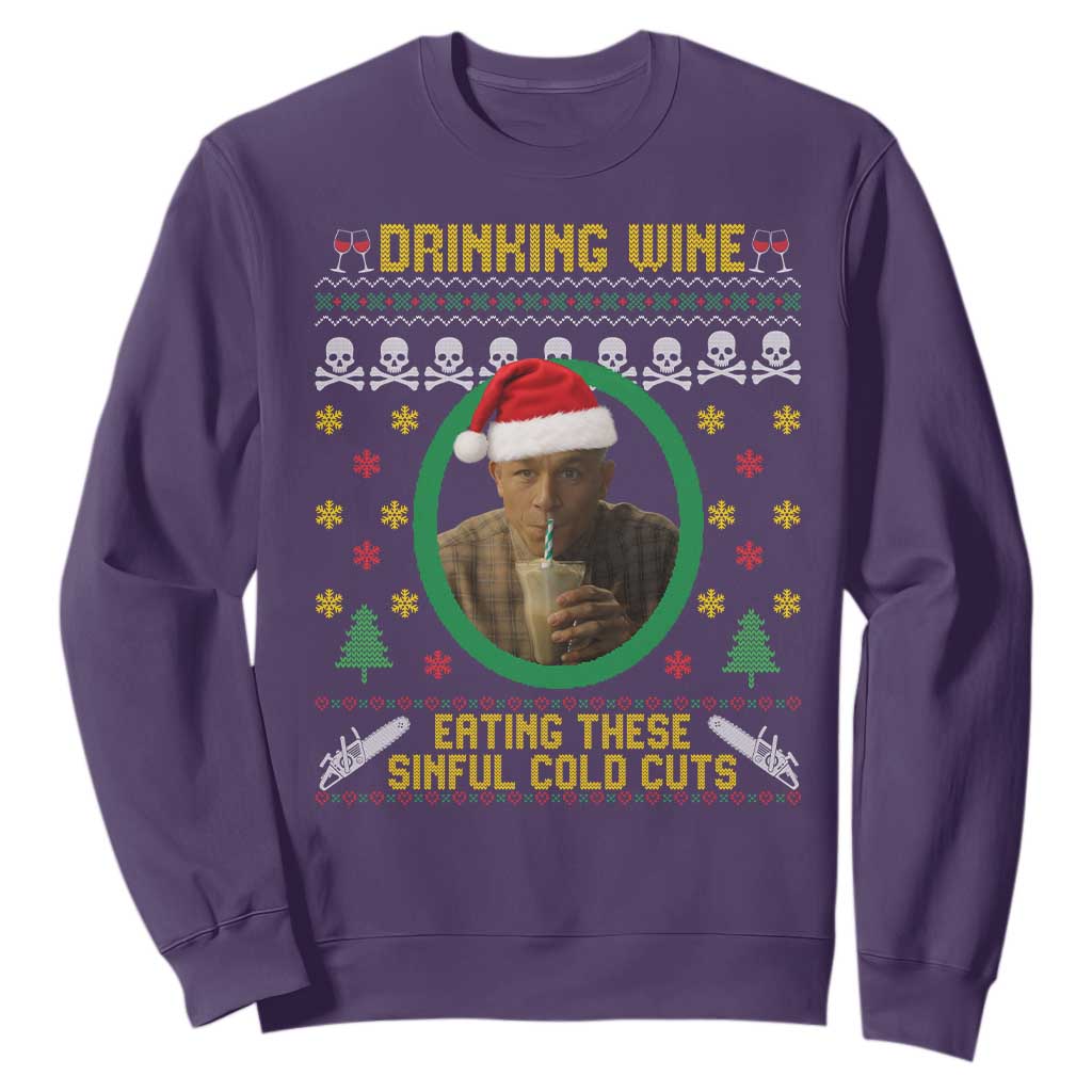 Ed Gein Christmas Sweatshirt Drinking Wine Eating These Sinful Cold Cuts TS14 Purple Print Your Wear
