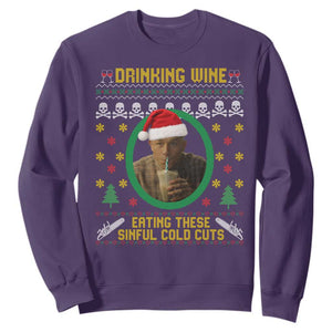 Ed Gein Christmas Sweatshirt Drinking Wine Eating These Sinful Cold Cuts TS14 Purple Print Your Wear