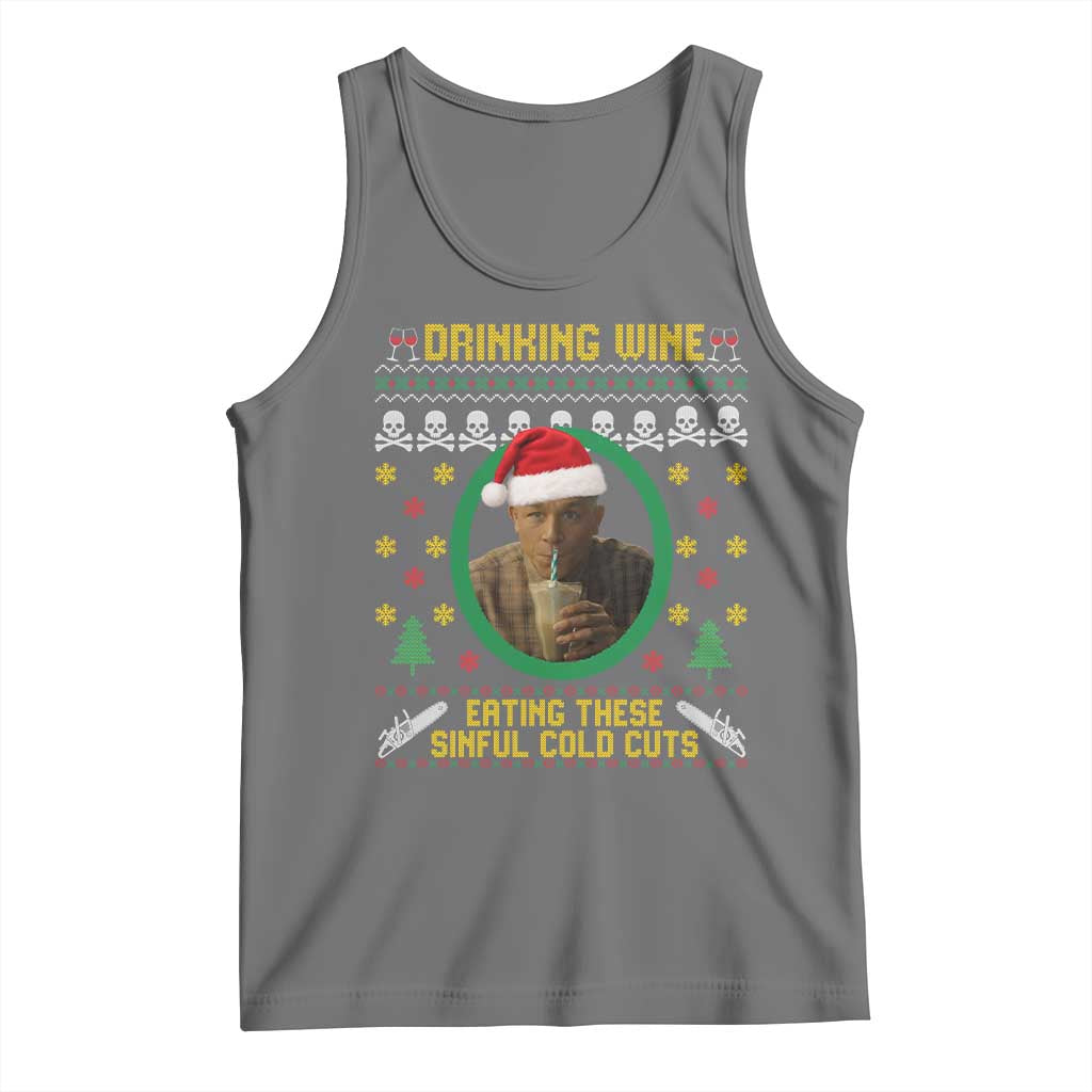 Ed Gein Christmas Tank Top Drinking Wine Eating These Sinful Cold Cuts TS14 Black Heather Print Your Wear