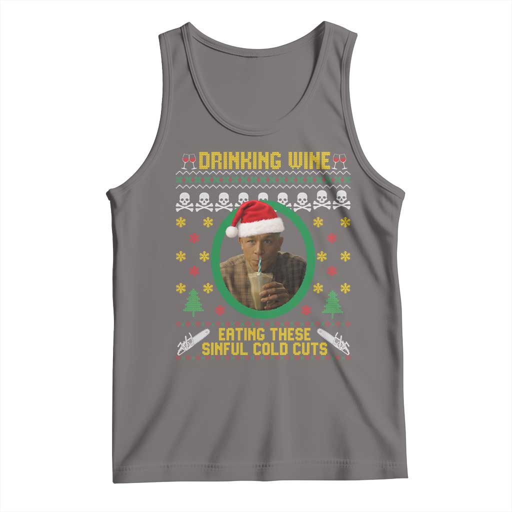 Ed Gein Christmas Tank Top Drinking Wine Eating These Sinful Cold Cuts TS14 Deep Heather Print Your Wear