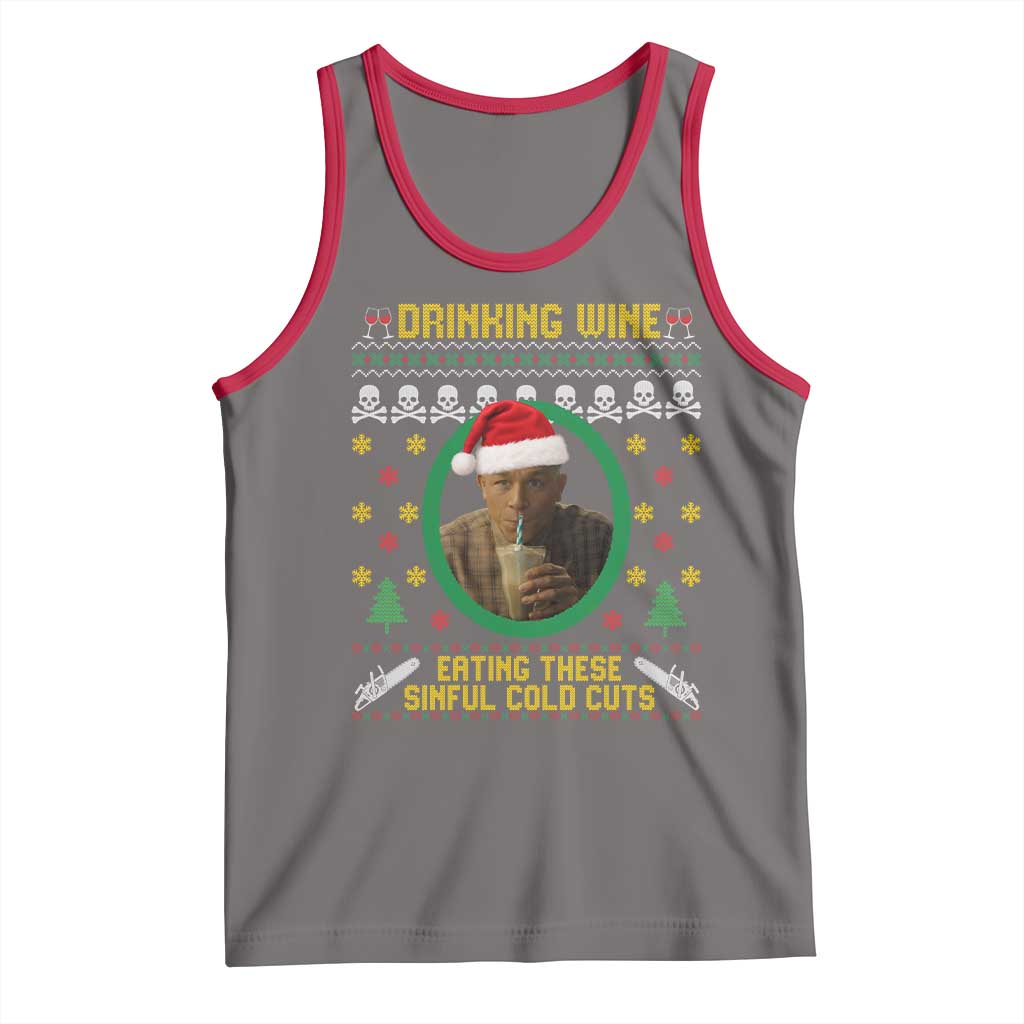 Ed Gein Christmas Tank Top Drinking Wine Eating These Sinful Cold Cuts TS14 Deep Heather Red Print Your Wear
