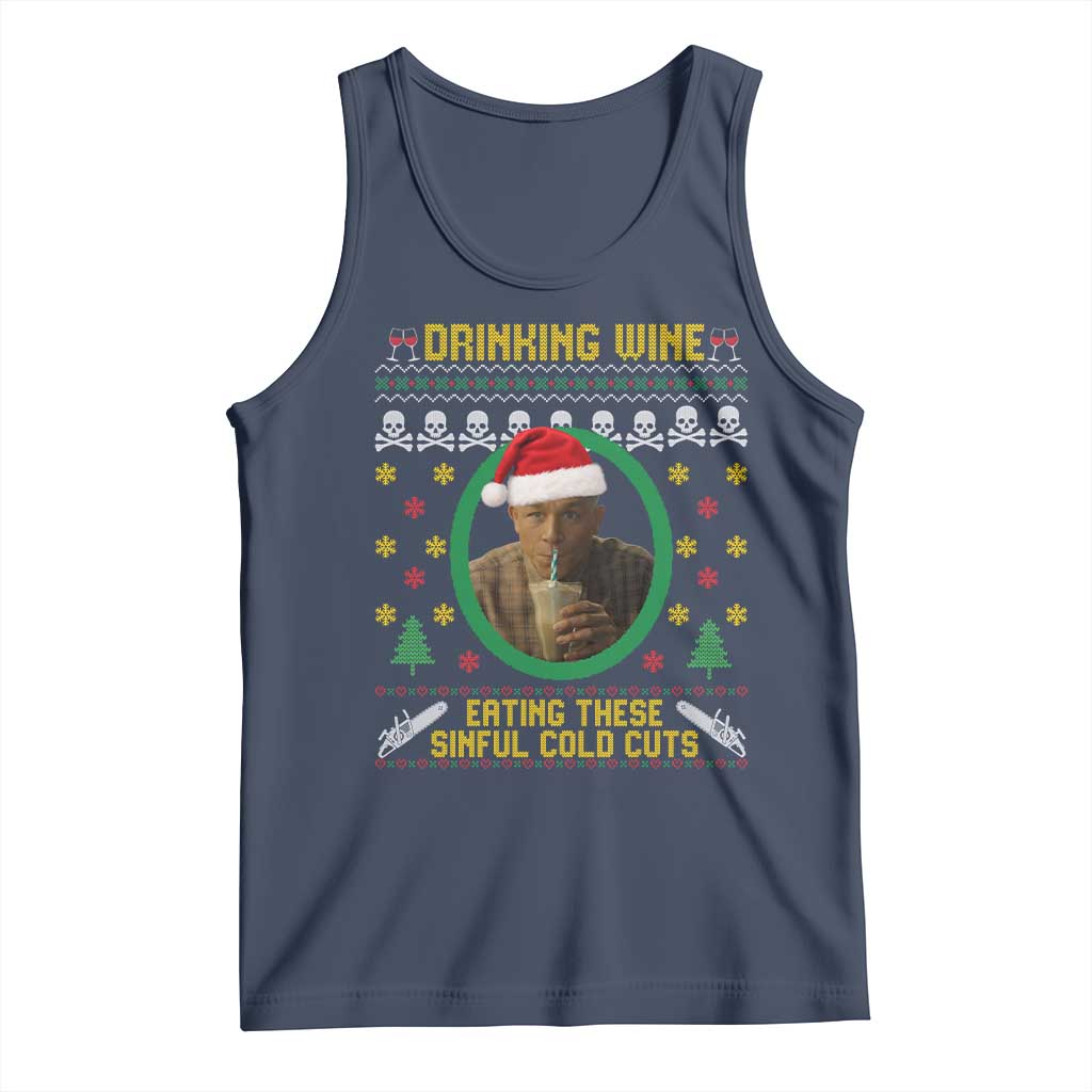 Ed Gein Christmas Tank Top Drinking Wine Eating These Sinful Cold Cuts TS14 Navy Print Your Wear