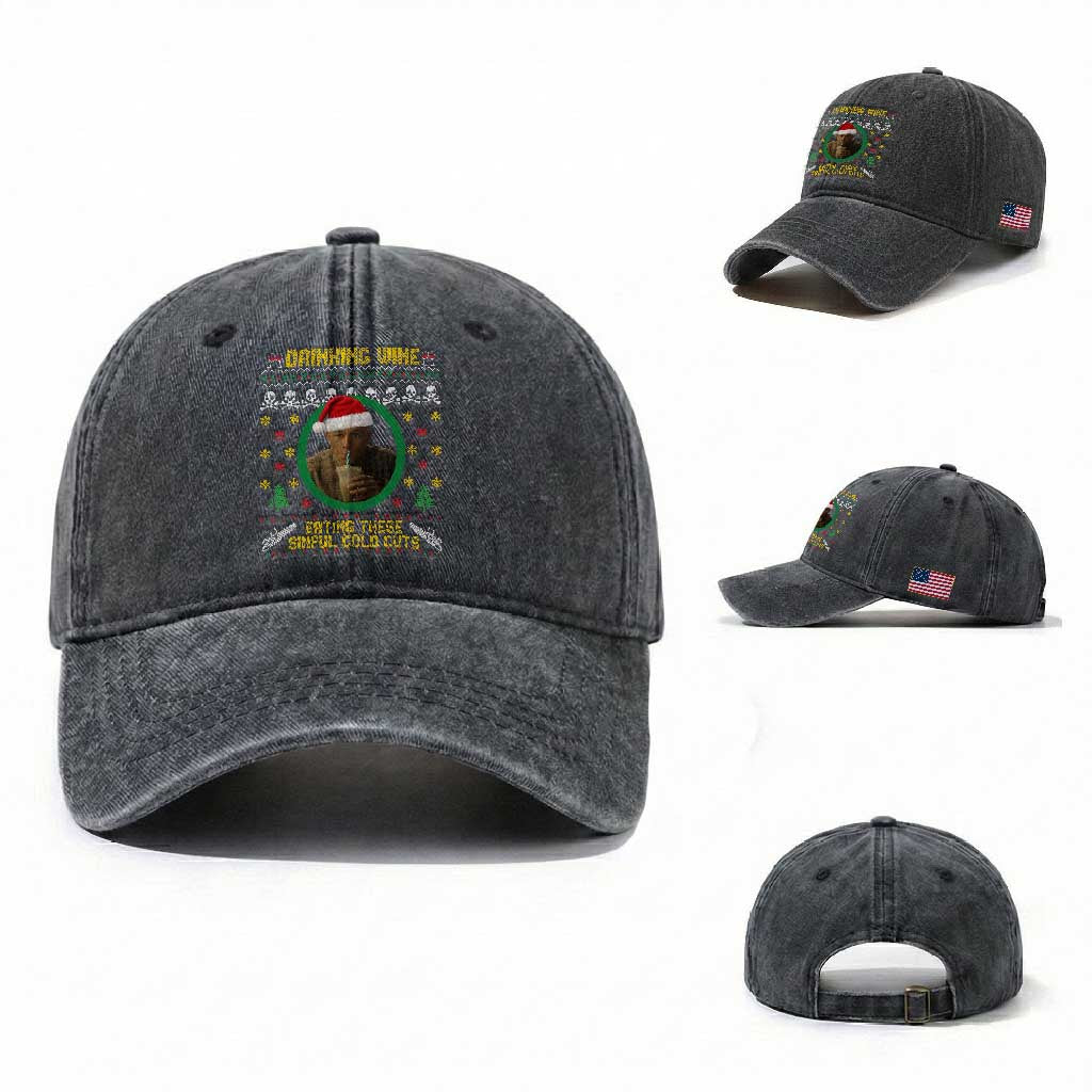 Charlie Hunnam Ed Gein Washed Cotton Baseball Cap Drinking Wine Eating These Sinful Cold Cuts TS14 Washed Cap Universal Fit Dark Gray Print Your Wear
