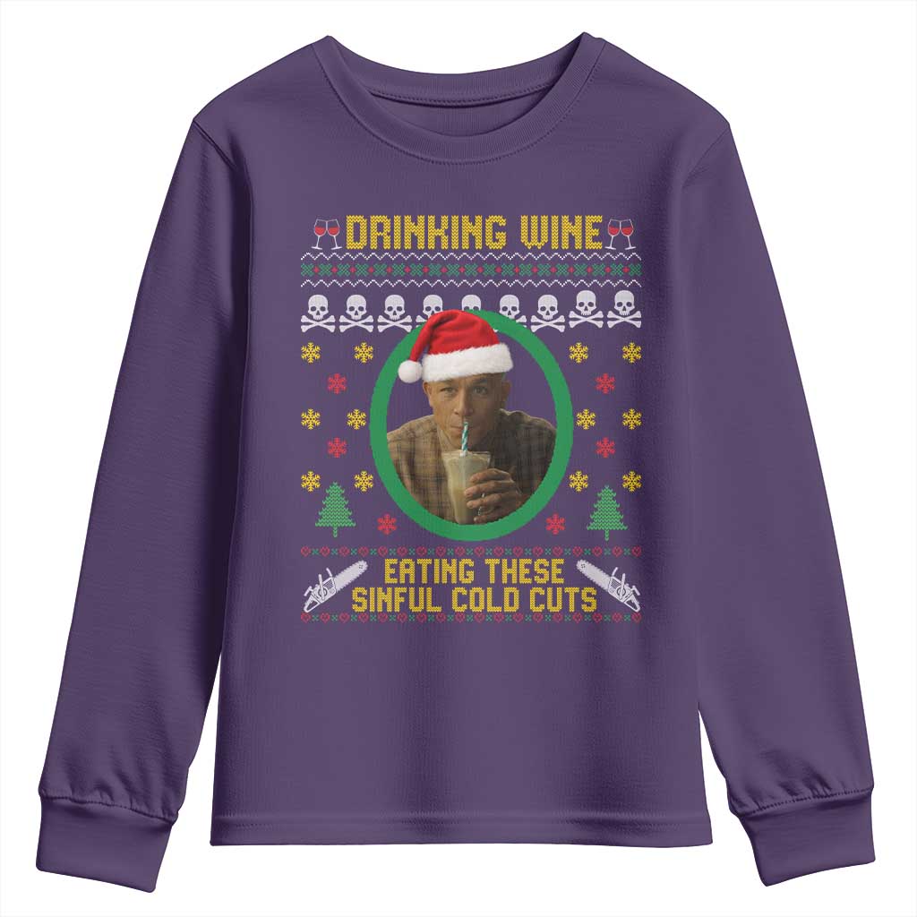 Ed Gein Christmas Youth Sweatshirt Drinking Wine Eating These Sinful Cold Cuts TS14 Purple Print Your Wear