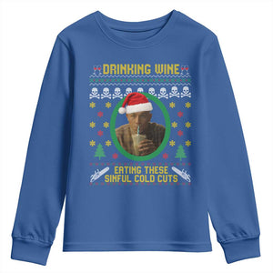 Ed Gein Christmas Youth Sweatshirt Drinking Wine Eating These Sinful Cold Cuts TS14 Royal Blue Print Your Wear