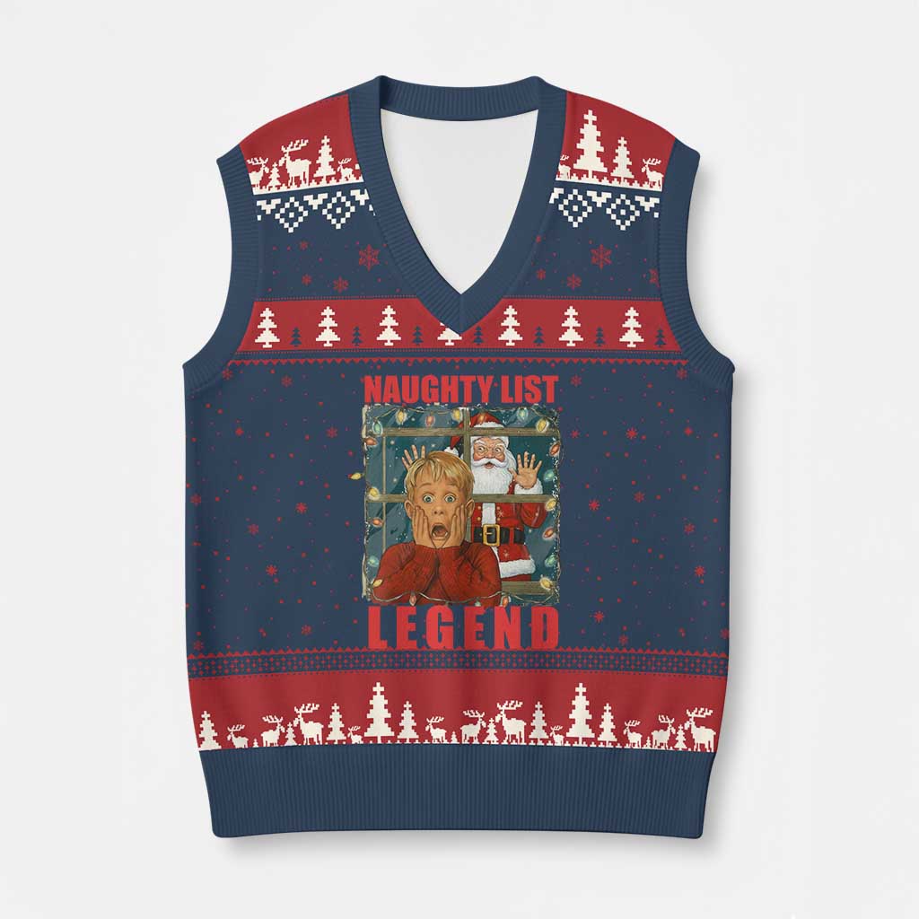 Santa Xmas Movie Funny V-Neck Knit Sweater Vest Naughty List Legend TS14 Navy Red Print Your Wear