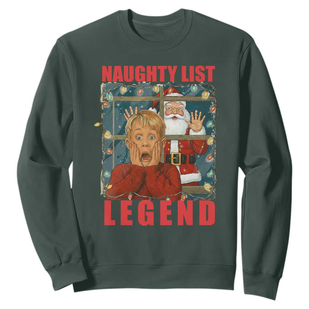 Santa Christmas Movie Funny Sweatshirt Naughty List Legend TS14 Dark Forest Green Print Your Wear