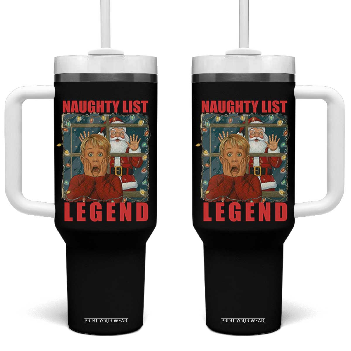 Santa Christmas Movie Funny Tumbler With Handle Naughty List Legend TS14 One Size: 40 oz Black Print Your Wear