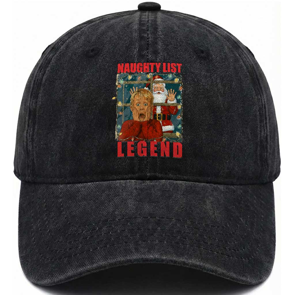 Santa Christmas Movie Funny Washed Cotton Baseball Cap Naughty List Legend TS14 Washed Cap Universal Fit Black Print Your Wear