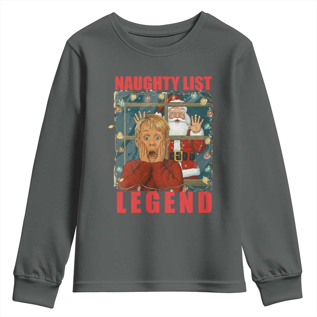 Santa Christmas Movie Funny Youth Sweatshirt Naughty List Legend TS14 Dark Heather Print Your Wear