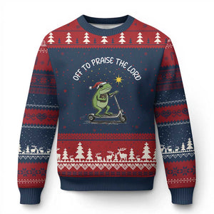 Funny Frog Christian Ugly Christmas Sweater Off To Praise The Lord TS14 Navy Red Print Your Wear