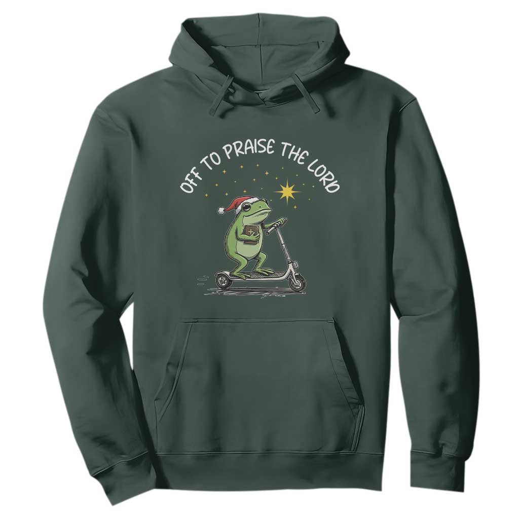 Funny Frog Christian Hoodie Off To Praise The Lord TS14 Dark Forest Green Print Your Wear