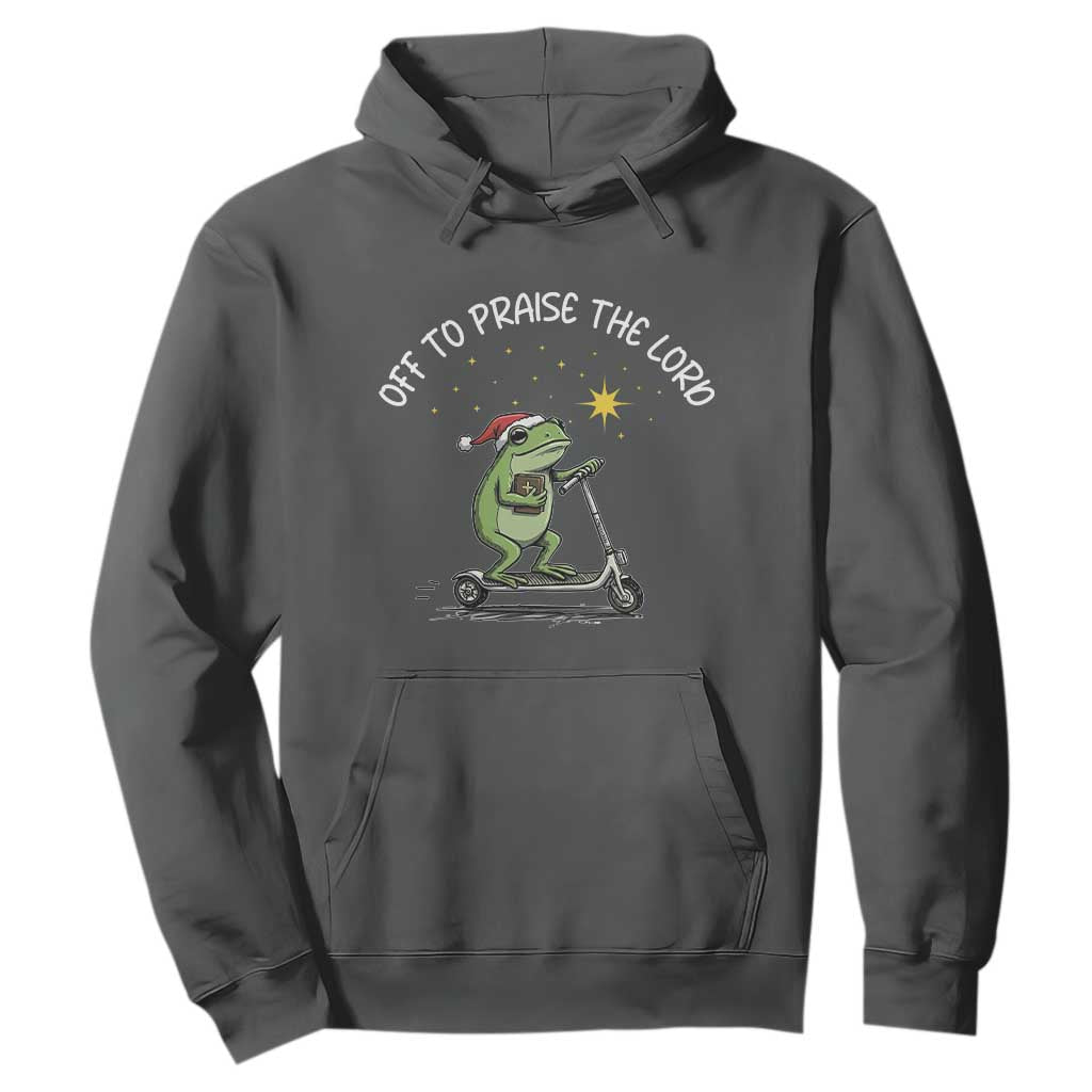 Funny Frog Christian Hoodie Off To Praise The Lord TS14 Dark Heather Print Your Wear