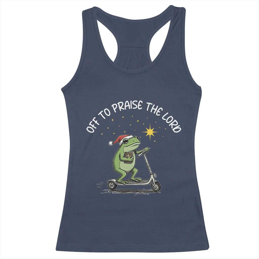 Funny Frog Christian Racerback Tank Top Off To Praise The Lord TS14 Navy Print Your Wear