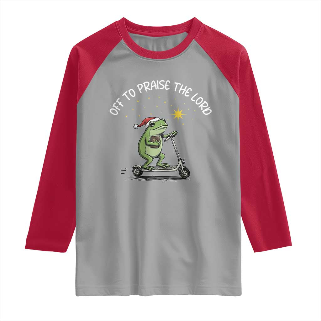Funny Frog Christian Raglan Shirt Off To Praise The Lord TS14 Sport Gray Red Print Your Wear