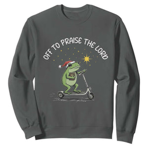 Funny Frog Christian Sweatshirt Off To Praise The Lord TS14 Dark Heather Print Your Wear