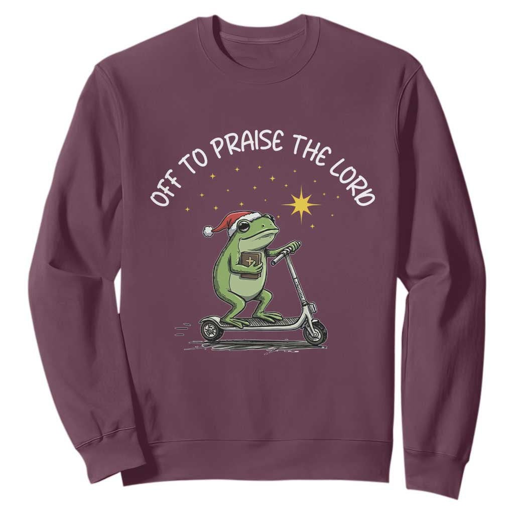 Funny Frog Christian Sweatshirt Off To Praise The Lord TS14 Maroon Print Your Wear