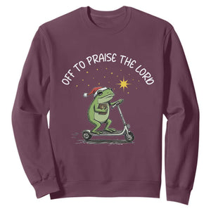 Funny Frog Christian Sweatshirt Off To Praise The Lord TS14 Maroon Print Your Wear